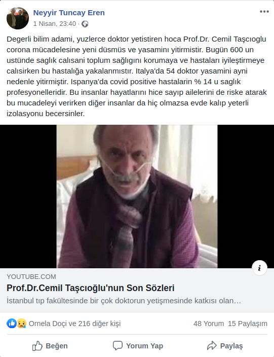 Prof. Dr. Cemil Taşcıoğlu - Sevenlerinin Veda Sözleri