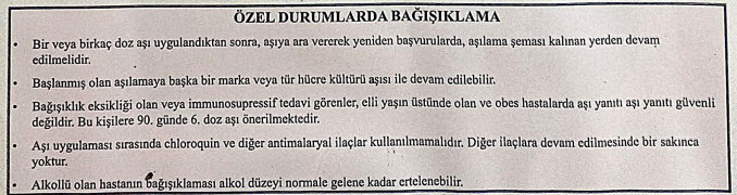 Özel Durumlarda Bağışıklama